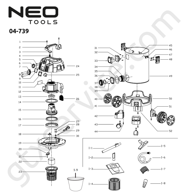 Odkurzacz 1600W, 35L, filtr Hepa - NEO TOOLS 04-739 
