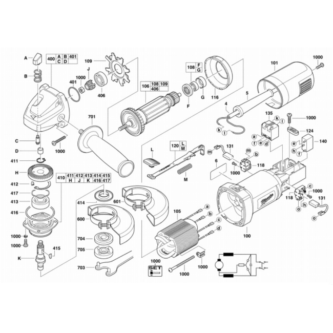 Szlifierka kątowa - MILWAUKEE AG750-125 4000419181 - (rysunek techniczny)
