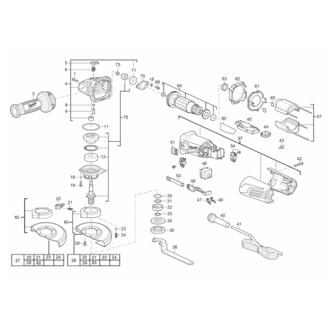 Szlifierka kątowa - MILWAUKEE AGV13-125XE 4000452646 - (rysunek techniczny)
