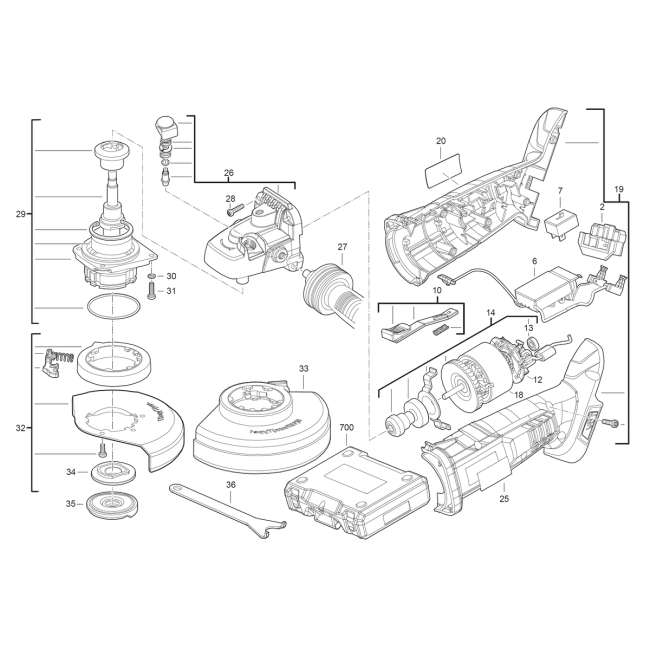 Akumulatorowa szlifierka kątowa 18V - AEG BEWS18-125XLi-402C 4000431992 - (rysunek techniczny)
