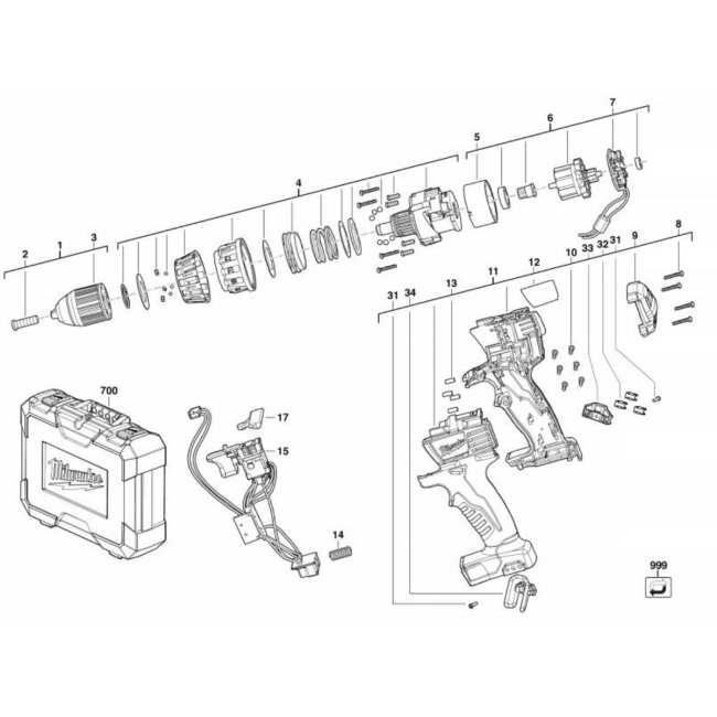 Wiertarko-wkrętarka 18V - MILWAUKEE C18DD-0 4000443305 - (rysunek techniczny)

