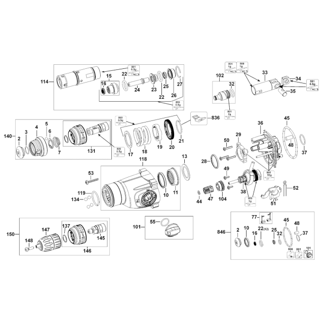 Młotowiertarka - DEWALT D25144K TYP1 - (rysunek techniczny)
