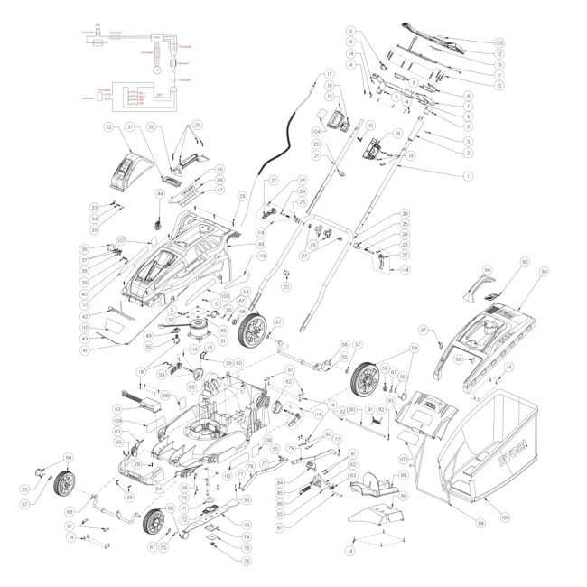 Kosiarka akumulatorowa - RYOBI RLM36X46L5F 4000444558 - (rysunek techniczny)
