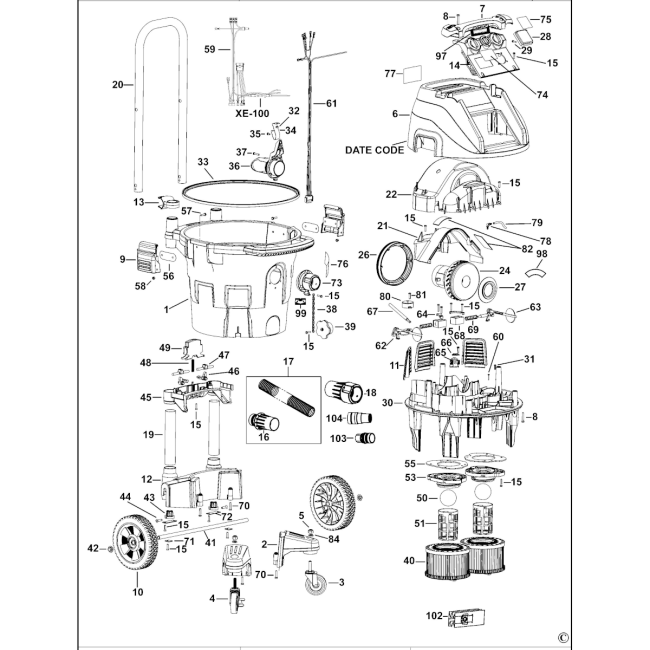 Odkurzacz - DEWALT DWV902M Typ 13 - (rysunek techniczny)
