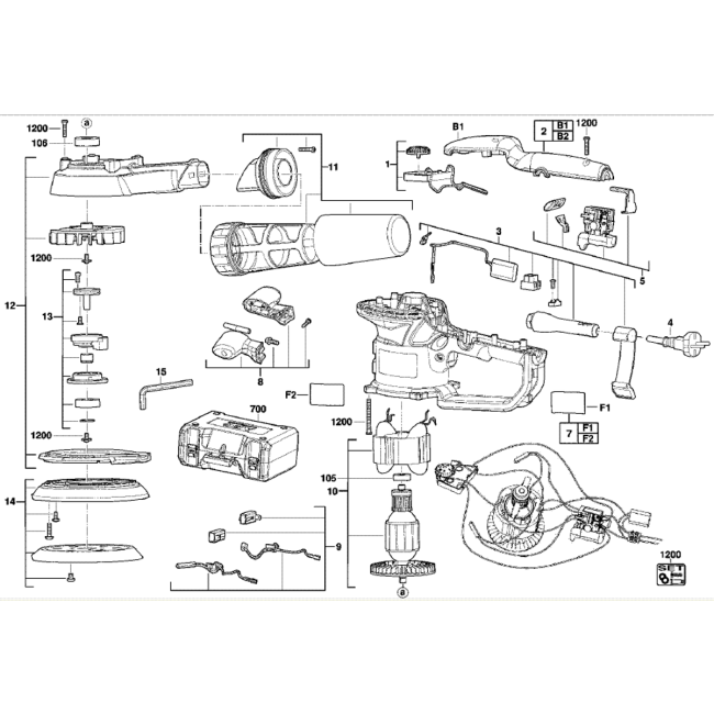 Szlifierka mimośrodowa - AEG EX150ED 4000413466 - (rysunek techniczny)
