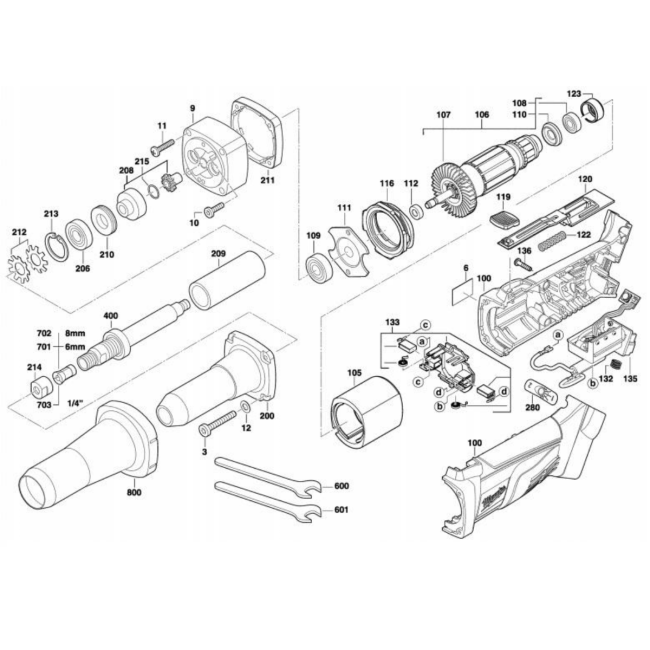 Szlifierka prosta - MILWAUKEE HD18SG-0 4000417821 - (rysunek techniczny)
