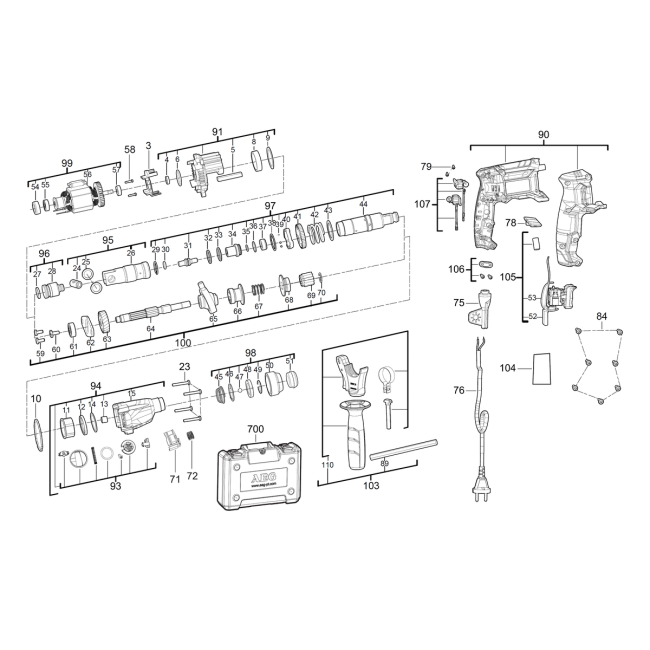 Młotowiertarka SDS+ - AEG KH24IE 4000456746 - (rysunek techniczny)
