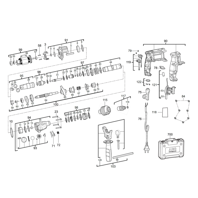 Młotowiertarka SDS+ - AEG KH24IXE 4000456761 - (rysunek techniczny)
