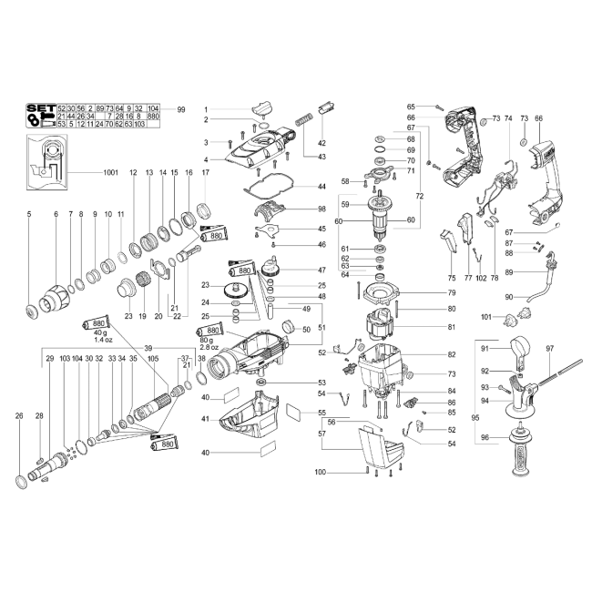 Młotowiertarka SDS-Max - METABO KHE56 00340002 - (rysunek techniczny)
