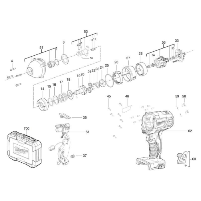 Akumulatorowy klucz udarowy - MILWAUKEE M18BIW12-0 4000443591 - (rysunek techniczny)
