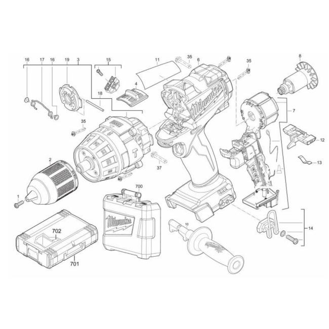 Wiertarko-wkrętarka - MILWAUKEE M18CPD-0 4000431221 - (rysunek techniczny)
