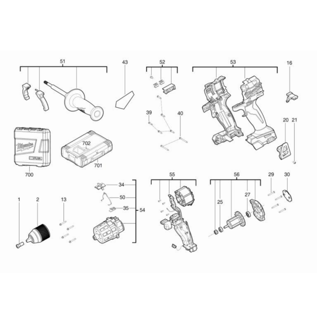Wiertarko wkrętarka - MILWAUKEE M18FDD2-0X 4000469105 - (rysunek techniczny)
