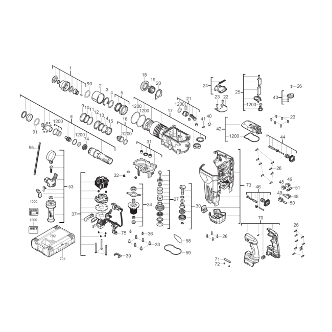Młotowiertarka - MILWAUKEE M18ONEFHP 4000477959 - (rysunek techniczny)
