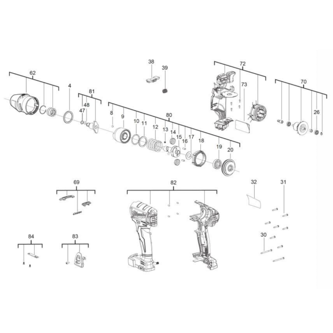 Wiertarko-wkrętarka - MILWAUKEE M18ONEIWF12-0 4000452740 - (rysunek techniczny)

