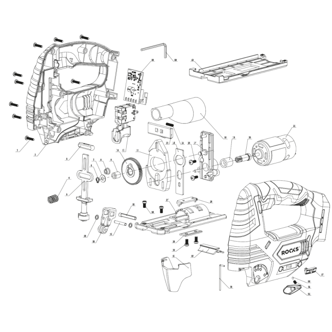 20V AQ-ONE wyrzynarka 500-3000 rpm, 19 mm, kpl z akumulatorem 2 ah - ROOKS OK-03.4347 