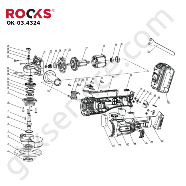 20V AQ-ONE  Szlifierka kątowa 125 MM, regulacja obrotów 3000-10500 rpm, kpl z akumulatorem 4Ah, BMC - ROOKS OK-03.4324 