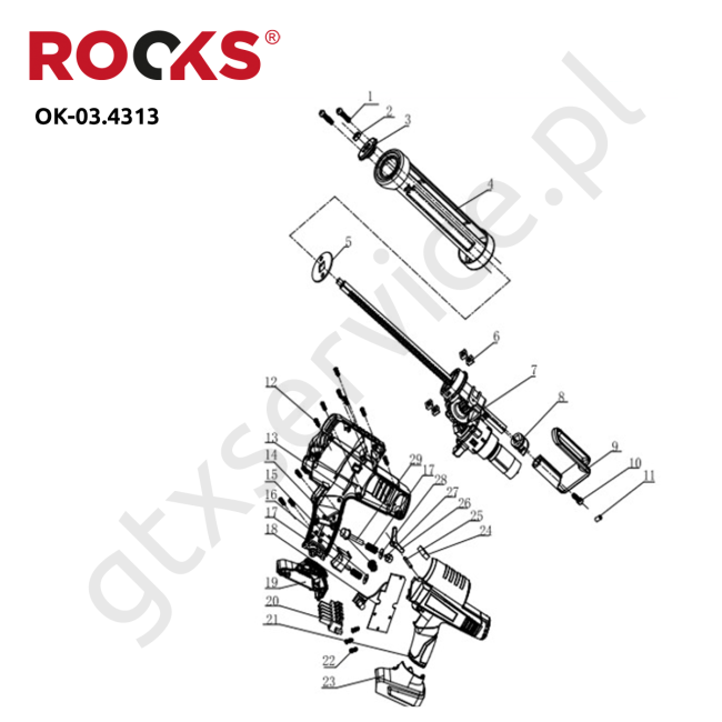 20V AQ-ONE  Pistolet do silikonu 400 ml, 2500N, kpl z akumulatorem 2Ah - ROOKS OK-03.4313 