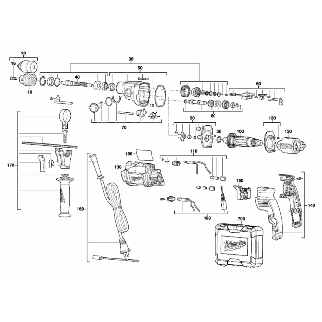 Młotowiertarka - MILWAUKEE PD2E24R 4000419596 - (rysunek techniczny)
