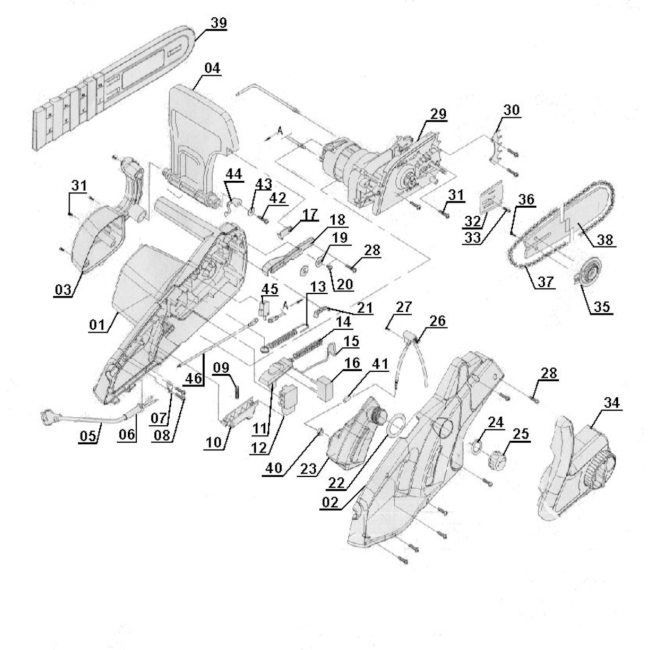Pilarka łańcuchowa - EINHELL REK2040WK 4501550-01015 - (rysunek techniczny)
