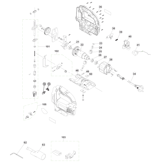 Wyrzynarka - RYOBI RJS750G 4000444277 - (rysunek techniczny)
