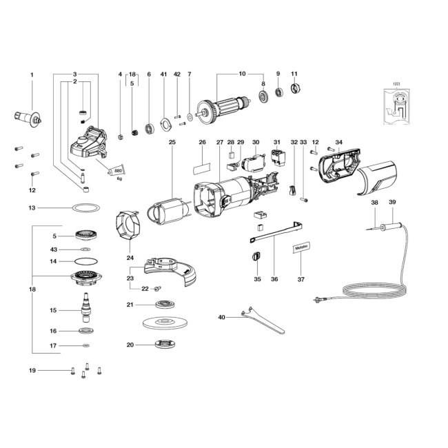 Szlifierka kątowa - METABO WEV850-125 603611001 - (rysunek techniczny)
