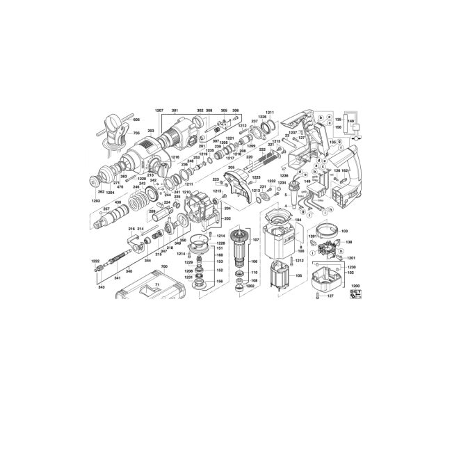 Młotowiertarka sds+ - AEG BH26LE 4000384601 - (rysunek techniczny)
