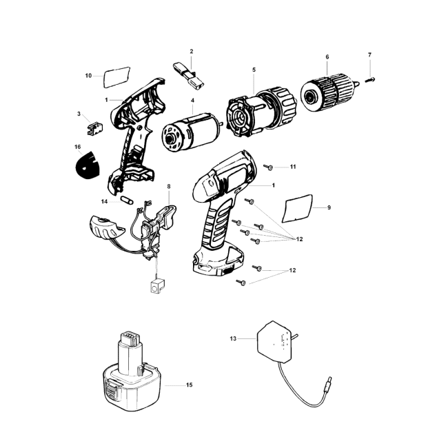Wiertarko-wkrętarka akumulatorowa - BLACK&DECKER CD12C Typ 2 - (rysunek techniczny)
