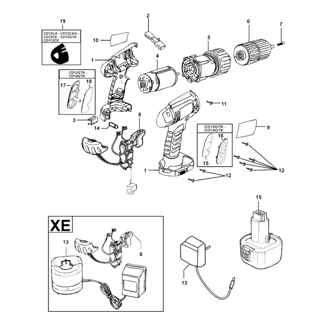 Wiertarko-wkrętarka akumulatorowa - BLACK&DECKER CD12C Typ 3 - (rysunek techniczny)
