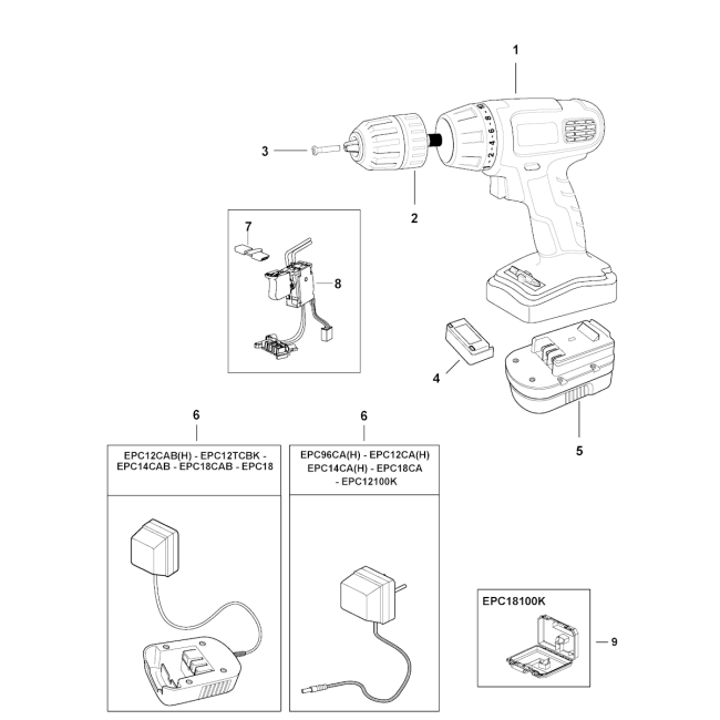 Wiertarko-wkrętarka akumulatorowa - BLACK&DECKER EPC18 TypH1 - (rysunek techniczny)
