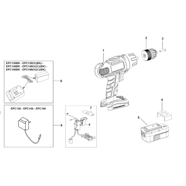 Wiertarko - wkrętarka - BLACK DECKER EPC188 Typ H1 - (rysunek techniczny)
