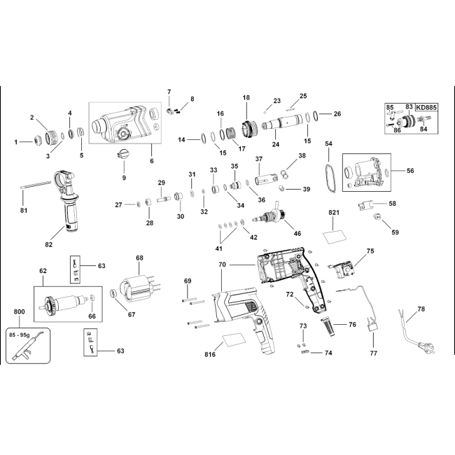 Młotowiertarka - BLACK DECKER KD855 Typ 1 - (rysunek techniczny)

