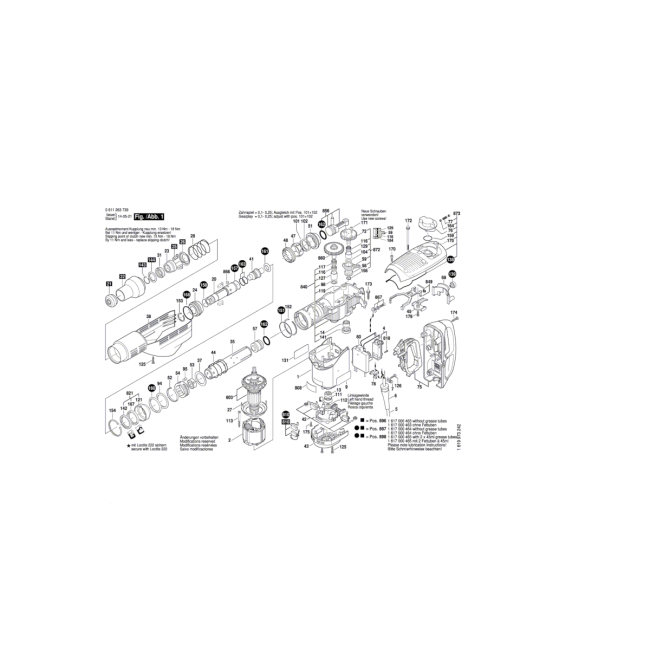 Młot udarowo-obrotowy - BOSCH NIEBIESKI 11263EVS 0611263739 - (rysunek techniczny)

