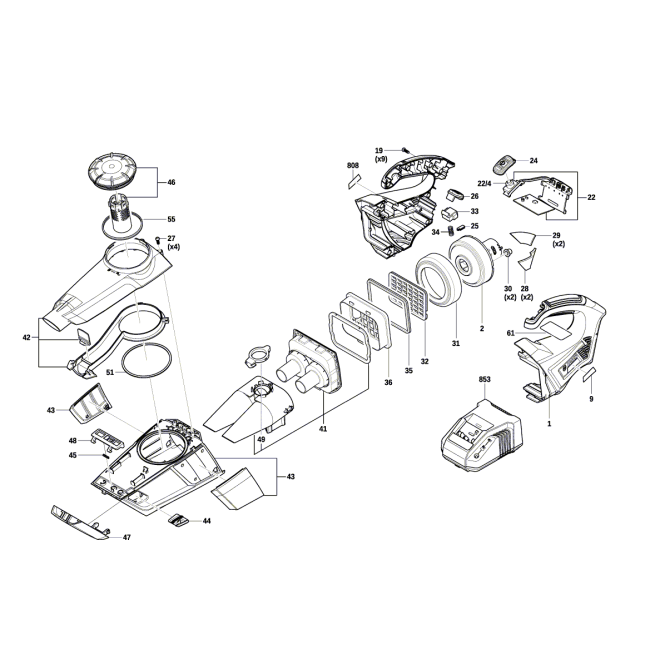 Odkurzacz akumulatorowy - GAS18V-1 3601JC6200 - (rysunek techniczny)
