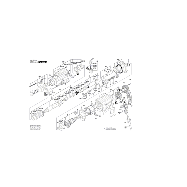 Młot udarowo obrotowy SDS Plus - BOSCH NIEBIESKI GBH 2–28DV 3611B67100 - (rysunek techniczny)
