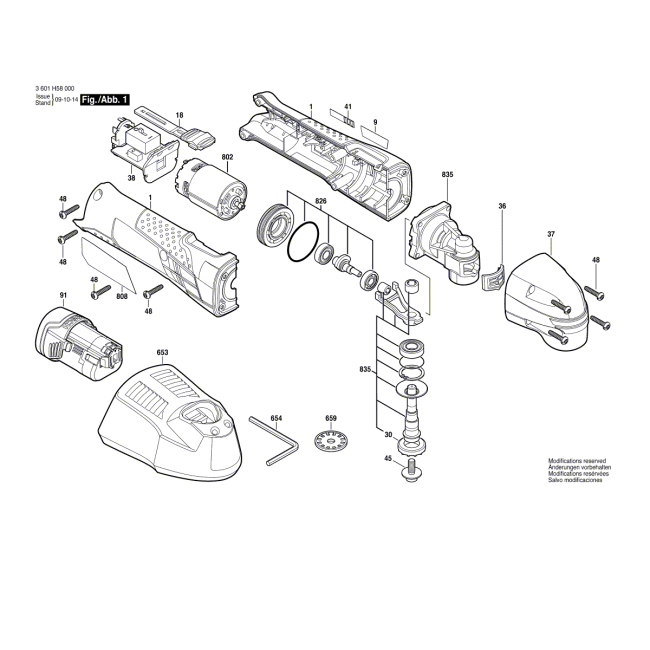 Urządzenie wielofunkcyjne - BOSCH NIEBIESKI GOP10,8V-LI 3601H58000 - (rysunek techniczny)
