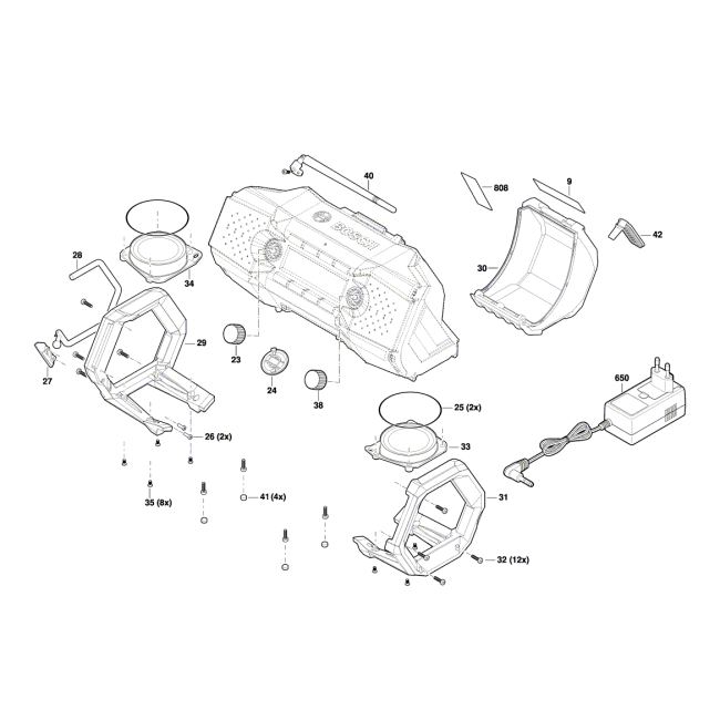 Radio akumulatorowo-sieciowe - BOSCH NIEBIESKI GPB18V-2C 3601DA3000 - (rysunek techniczny)
