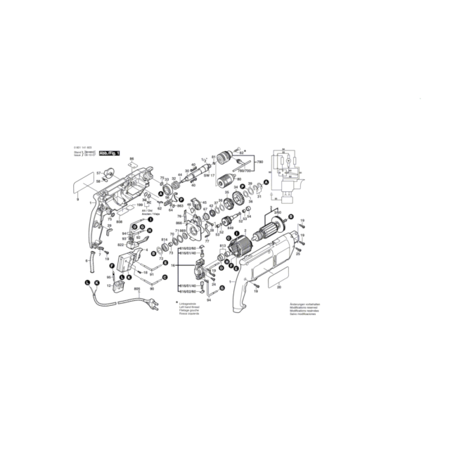Wiertarka udarowa - BOSCH NIEBIESKI GSB18-2RE 0601141603 - (rysunek techniczny)
