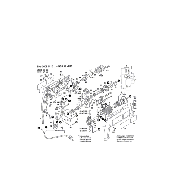 Wiertarka udarowa - BOSCH NIEBIESKI GSB2-650RE 0601141692 - (rysunek techniczny)
