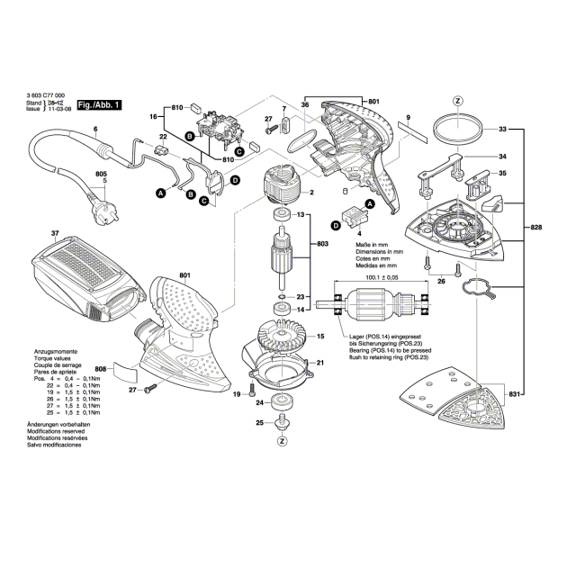 Szlifierka oscylacyjna - BOSCH ZIELONY PSM160A 3603C77000 - (rysunek techniczny)
