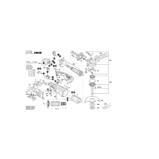 Szlifierka kątowa - BOSCH ZIELONY PWS1300-125CE 3603CA2900 - (rysunek techniczny)
