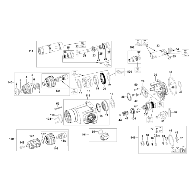 Wkrętarka akumulatorowa - DEWALT D25144 Typ 1 - (rysunek techniczny)
