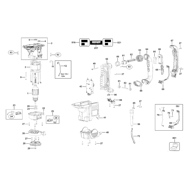 Młotowiertarka - DEWALT D25604 Typ 3 - (rysunek techniczny)
