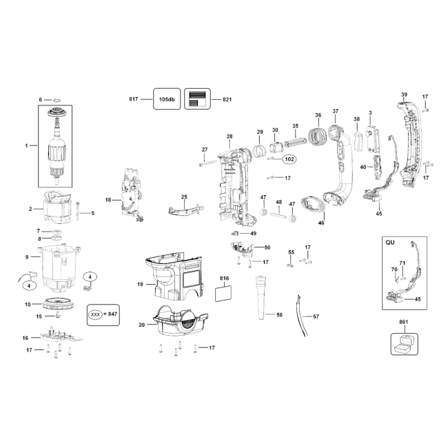 Młotowiertarka - DEWALT D25762 Typ 1 - (rysunek techniczny)
