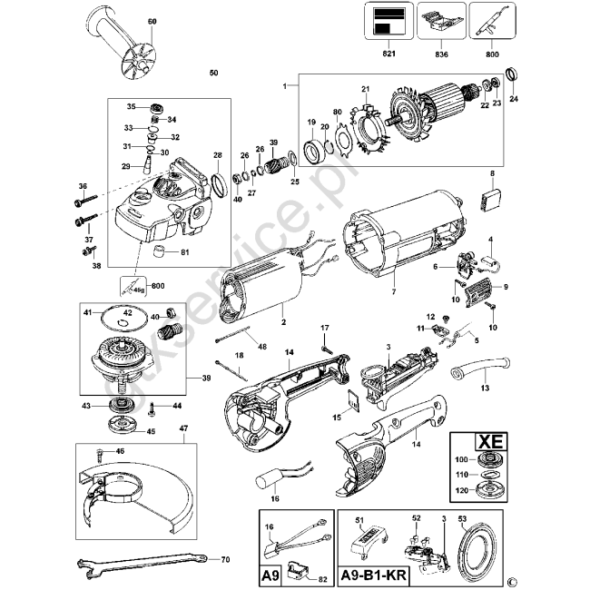 Szlifierka kątowa - DEWALT D28414 Typ 1 - (rysunek techniczny)
