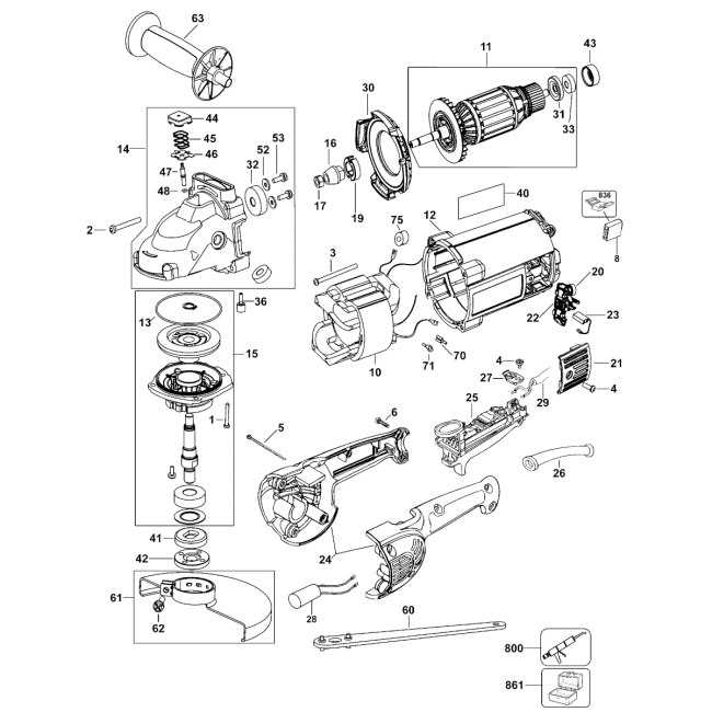 Szlifierka kątowa - DEWALT D28492S Typ 3 - (rysunek techniczny)
