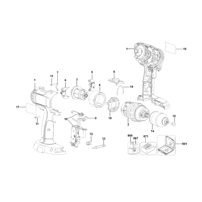 Wiertarko-wkrętarka akumulatorowa - DEWALT DC725 Typ 1 - (rysunek techniczny)
