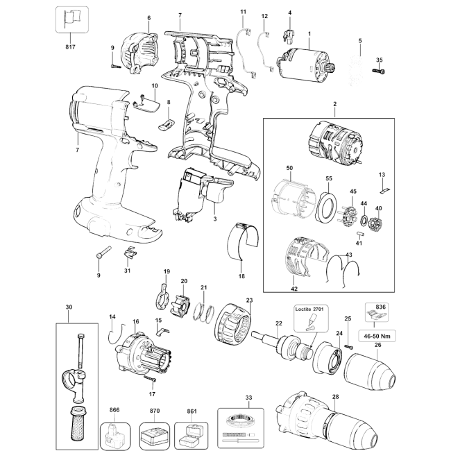 Wiertarko-wkrętarka akumulatorowa - DEWALT DC925 Typ10 - (rysunek techniczny)
