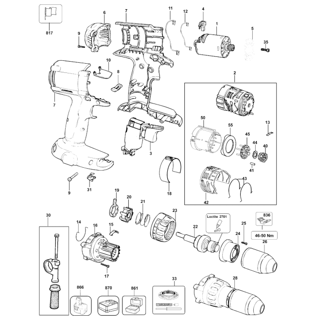 Wiertarko-wkrętarka akumulatorowa - DEWALT DC935K Typ 10 - (rysunek techniczny)
