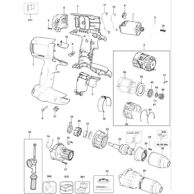 Wiertarko-wkrętarka akumulatorowa - DEWALT DC945 Typ 10 - (rysunek techniczny)
