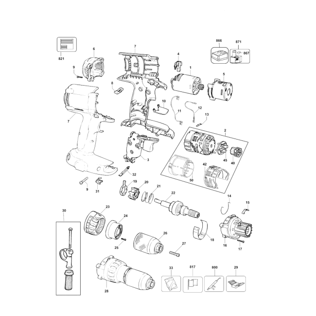 Wiertarko-wkrętarka akumulatorowa - DEWALT DC988K Typ 10 - (rysunek techniczny)
